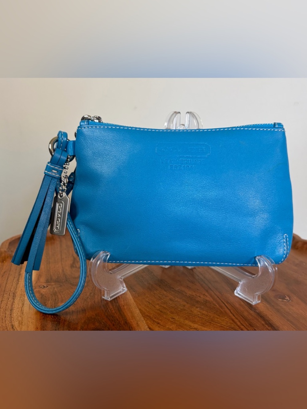 Coach Turquoise Blue Leather Wristlet Clutch EUC - Picture 16 of 16